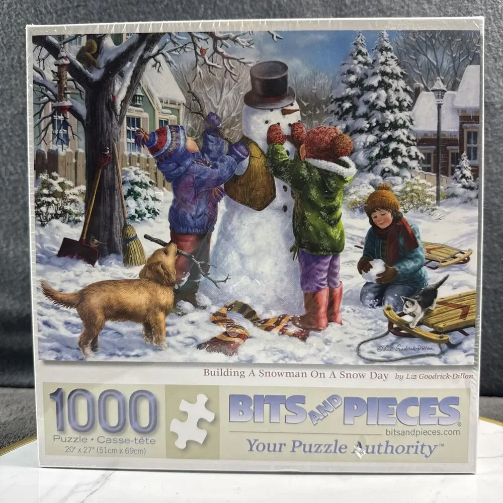 Bits and Pieces 1000 Jigsaw Puzzle Building a Snowman on a Snow Day Winter New